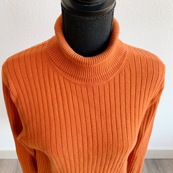 Talbots Burnt Orange Ribbed Long Sleeve Turtleneck Shirt Top Size Large - Picture 2 of 5